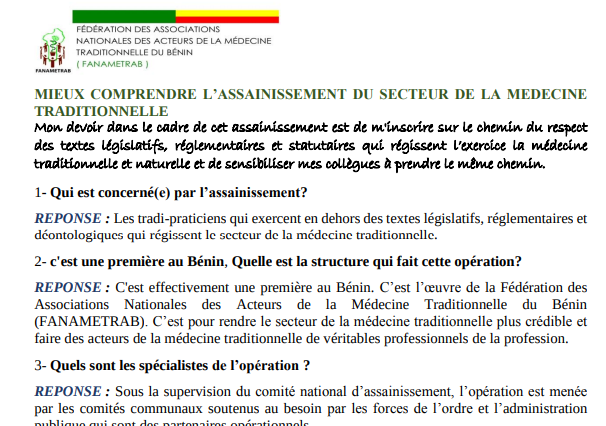 Assainissement du secteur de la medecine traditionnelle
